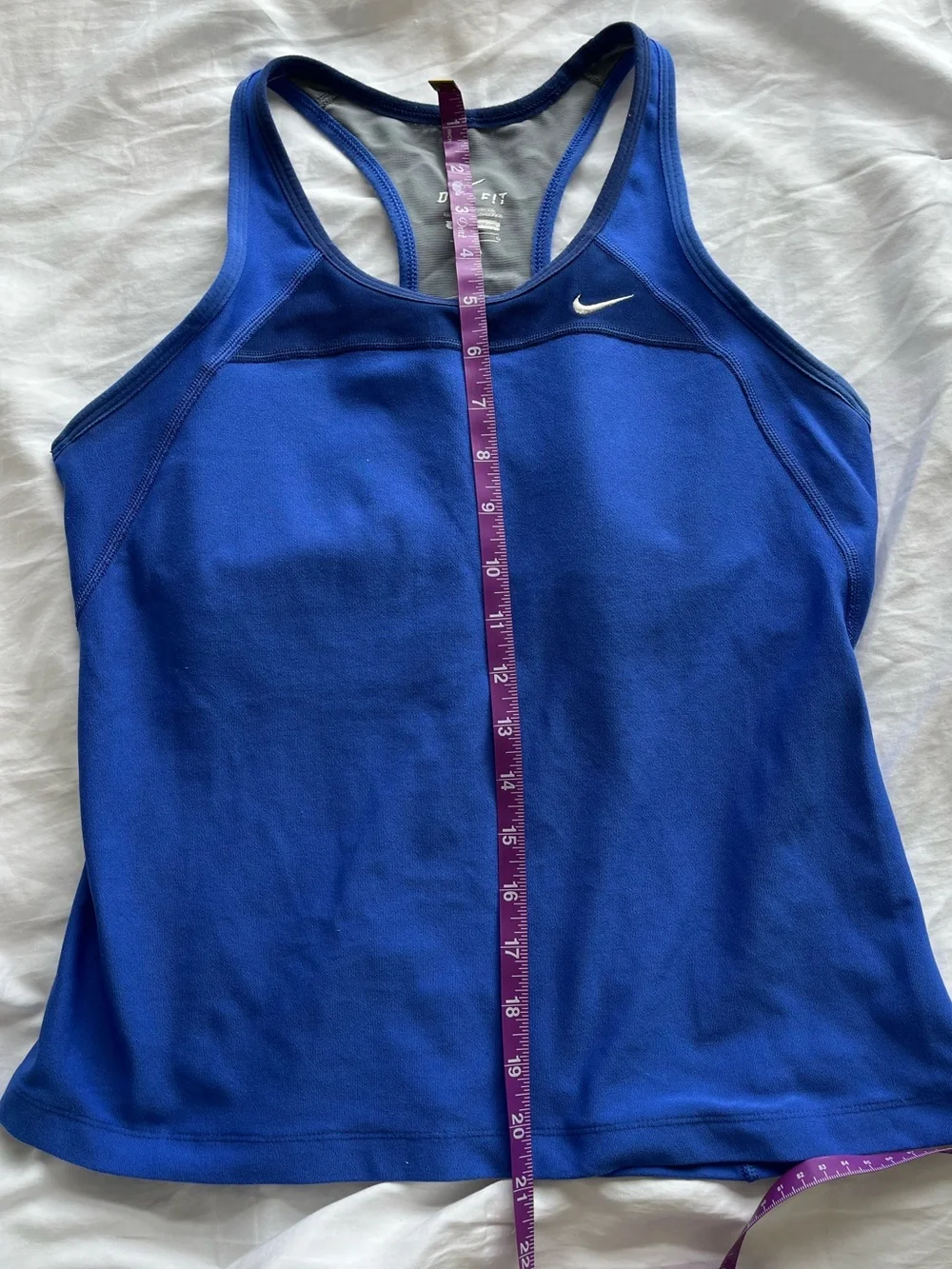 Nike Dri-FIT Racerback Running Tank Built-In Bra Back Pockets Royal Blue Size L - Picture 3 of 7
